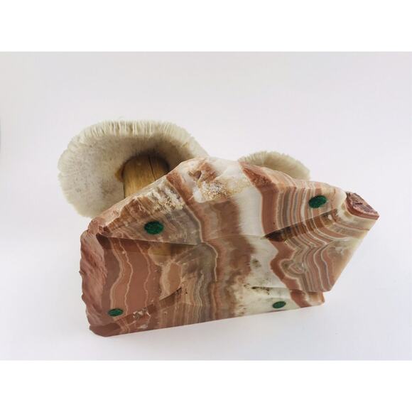 Vintage Banded Stone Marble Two Mushroom White Sculpture Primitive Wood Coral Ar - Picture 9 of 12